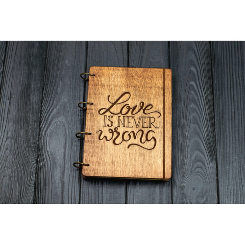 Notebook A5 "Love is never wrong " Dark of plywood on the rings, 60 sheets