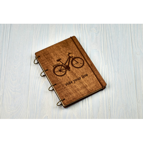 Notebook A5 "Bike " Dark of plywood on the rings, 60 sheets