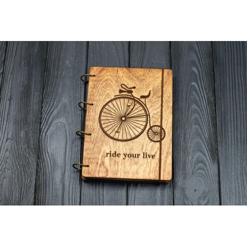 Notebook A5 "Vintage Bicycle " Dark of plywood on the rings, 60 sheets