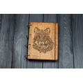 Notebook A5 "Wolf style mehendi " Dark of plywood on the rings, 60 sheets