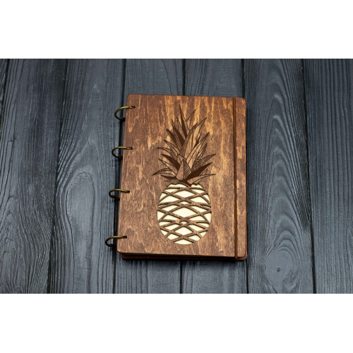 Notebook A5 "Slot pineapple " Dark of plywood on the rings, 60 sheets