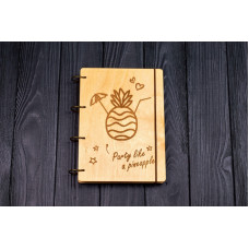 Notebook A5 "Party like a pineapple " Light plywood on the rings, 60 sheets
