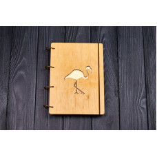 Notebook A5 " Flamingo on a slot without a pattern" Light plywood on the rings, 60 sheets