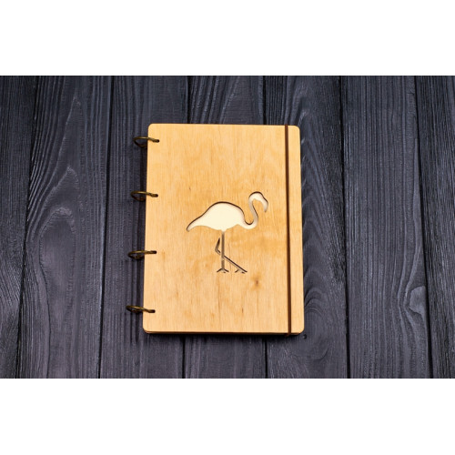 Notebook A5 "Flamingo on a slot without a pattern " Light plywood on the rings, 60 sheets