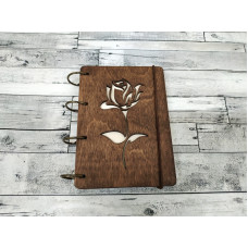 Notebook A6 "Rose" from plywood Dark on rings, 60 sheets