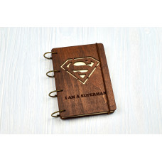 Notebook A6 "Superman Superman" from plywood Dark on the rings, 60 sheets