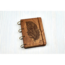 Notebook A6 "Feather mehendi" from plywood Dark on the rings, 60 sheets