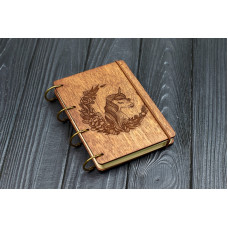 Notebook A6 "Unicorn" from plywood Dark on the rings, 60 sheets