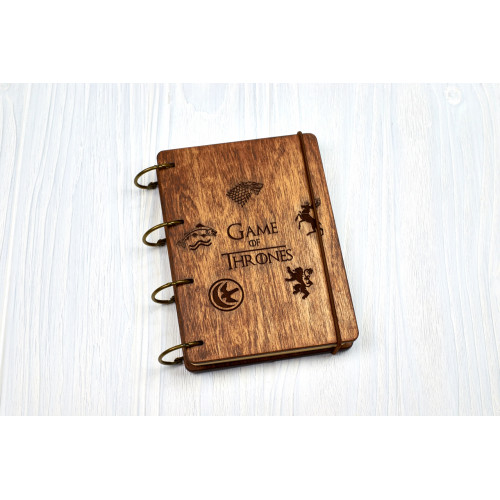 Notebook A6 "Game of Thrones" from plywood Dark on the rings, 60 sheets