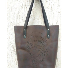 Shopper bag Mini Lady made of genuine leather with a wooden bottom