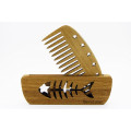 Comb of natural wood "Fish`s skeleton" in a holder for beard and hair