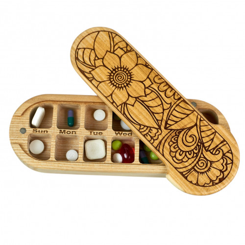 Wooden Weekly Pill Organizer – 14 Compartments for Pills & Vitamins, Chamomile