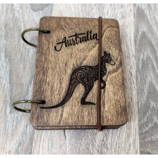 Wooden notebook A7 Australia made of plywood Dark on rings