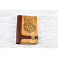 Notepad natural tree + leather "Wolf Ornament" with clasp magnet