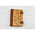 Notepad natural tree + Tea Rose leather with 2 clasps