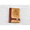 Notebook made of genuine leather and wood "Hogwarts" on a magnetic clasp