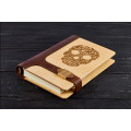 Notebook made of genuine leather and wood "Skull" on magnetic clasp