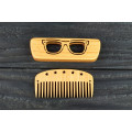 Comb of natural wood "Sunglasses" in a mini holder for beard and hair