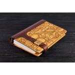 Notebook made of genuine leather and wood "Flower ornament" on magnetic clasp