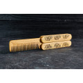 Wooden folding comb "Skulls" for a beard and hair