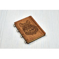 Notebook A5 "Wolf style mehendi " Dark of plywood on the rings, 60 sheets
