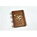 Notebook A6 Hearts on a slot made of plywood Dark on rings, 60 sheets
